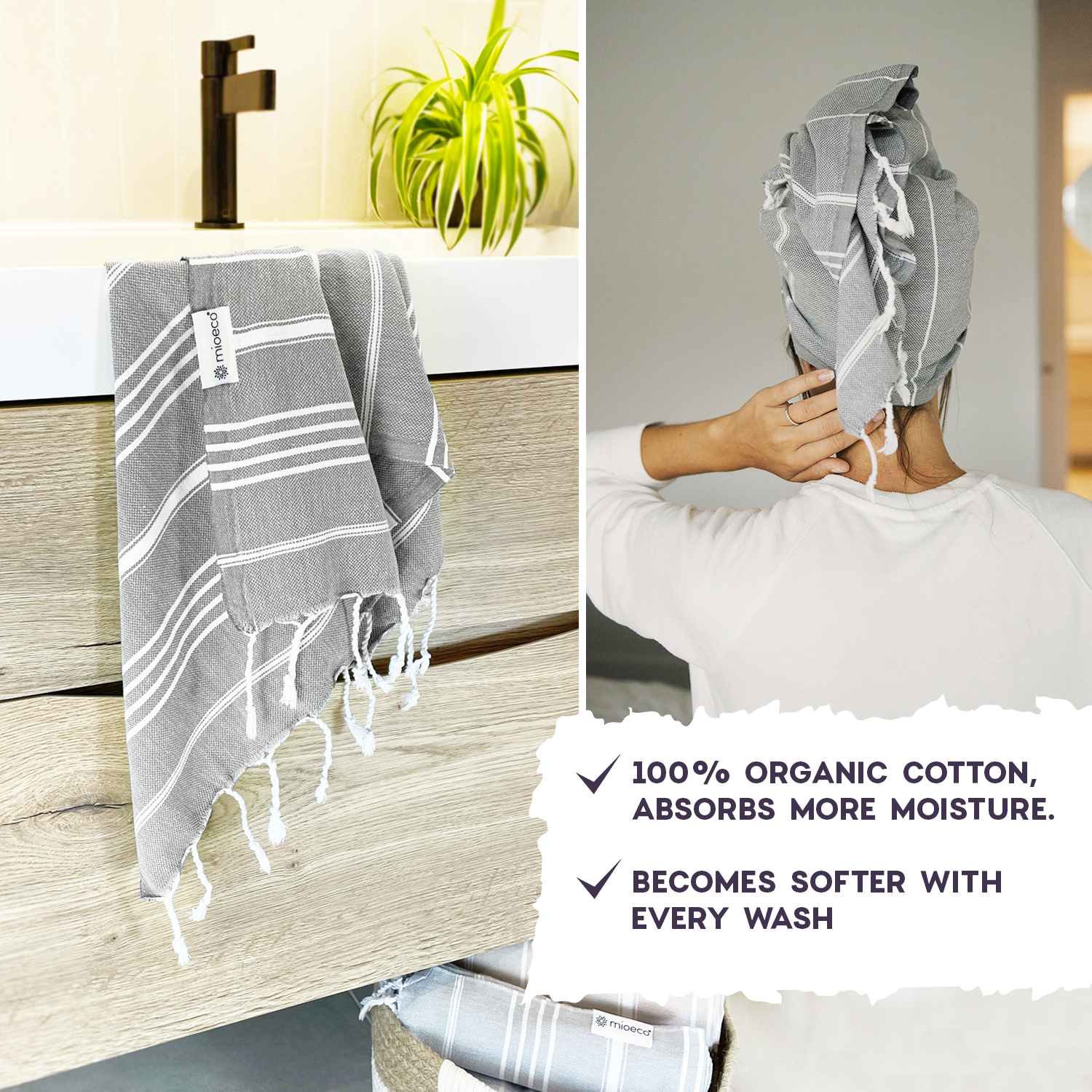 MioEco Authentic Cotton Turkish Hand Towel, Dish Towel & Kitchen Towel