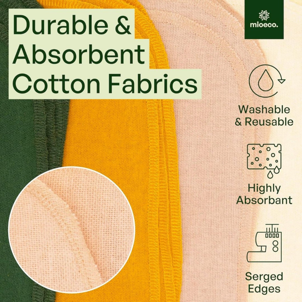 MioEco Unpaper Towels – 24 Pack Multicolored Organic Cotton Washable Towel Set