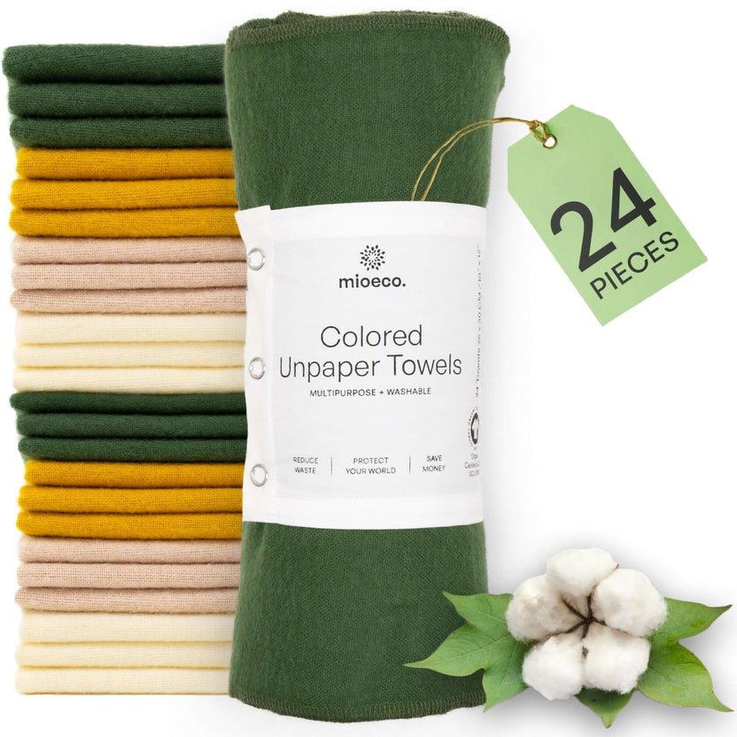 24 Pack Multicolored Reusable Paper Towels – Organic Cotton, Eco-Friendly & Washable