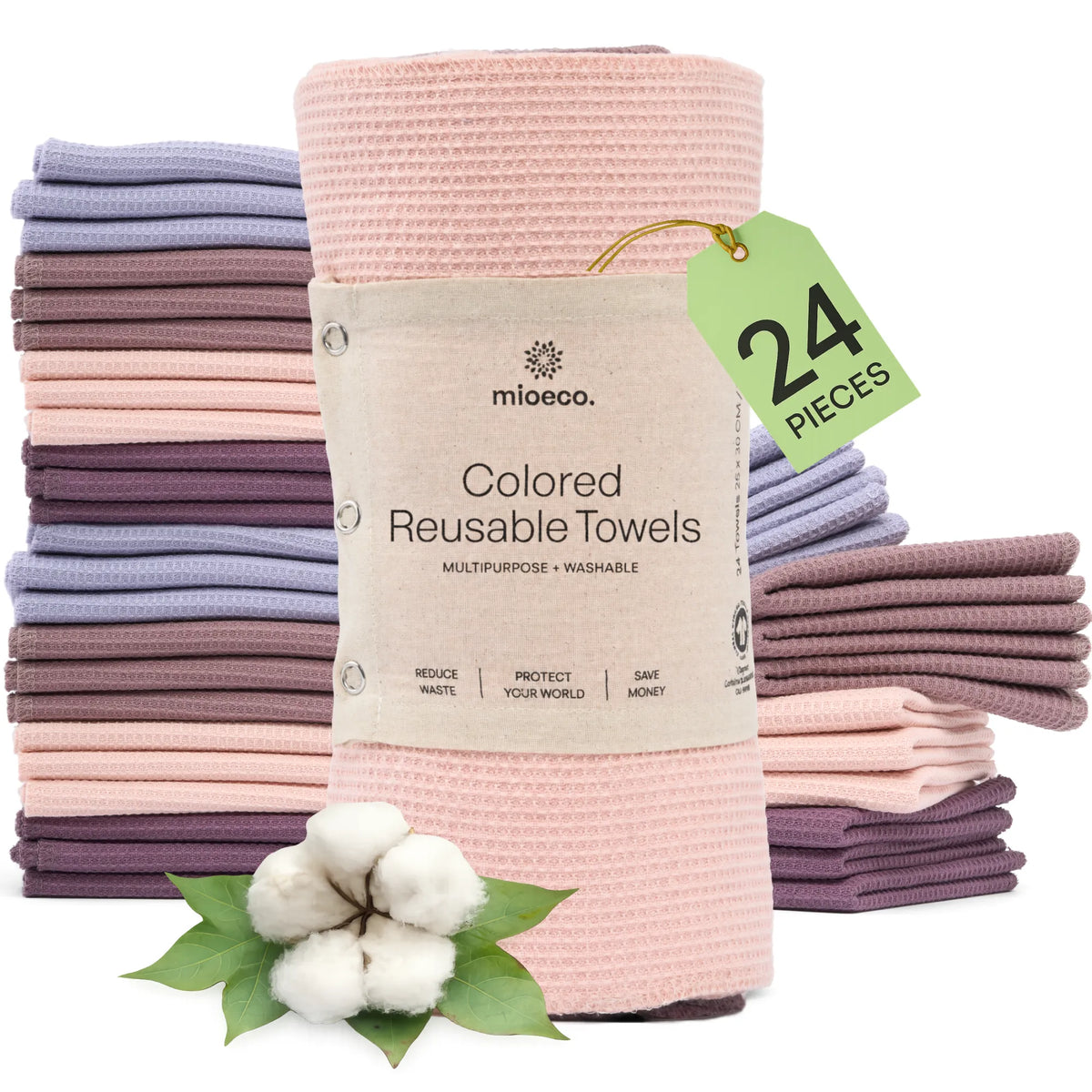 MioEco colored reusable towels, 24 pieces, Blush Harmony