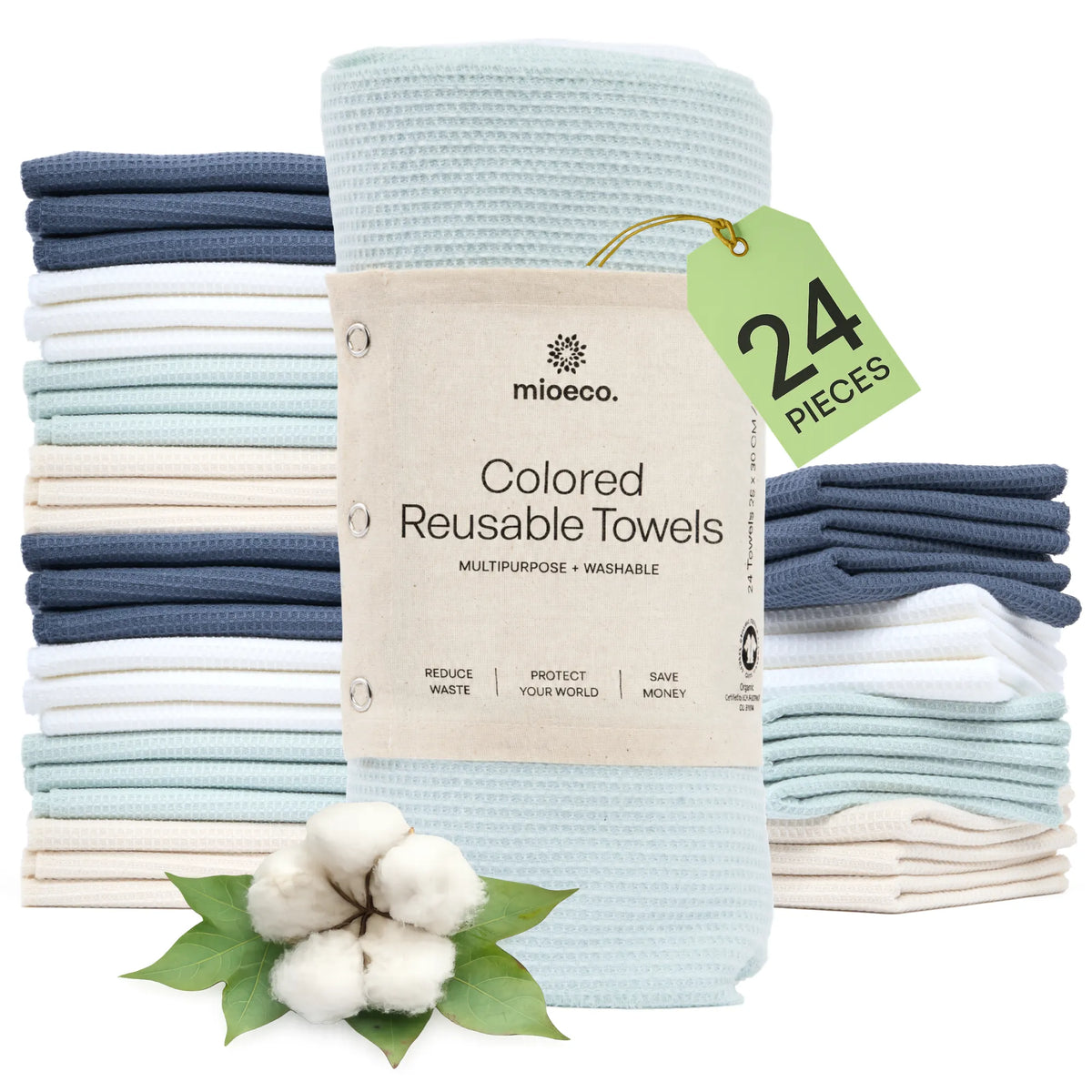 MioEco colored reusable towels, 24 pieces, Coastal Breeze