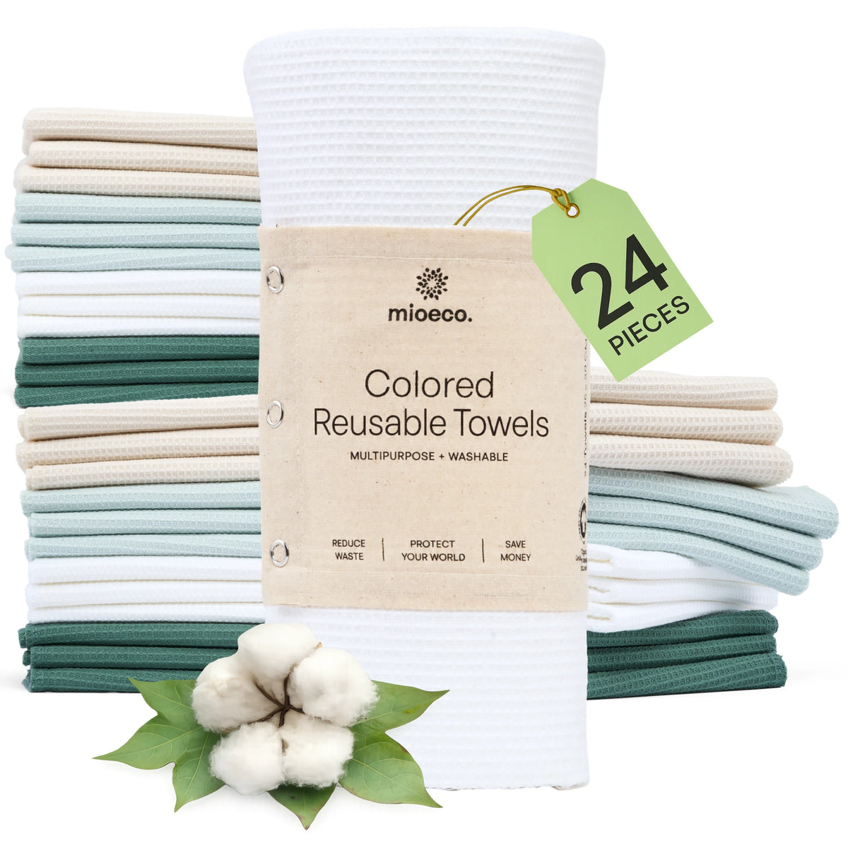 MioEco colored reusable towels, 24 pieces, Natural Calm