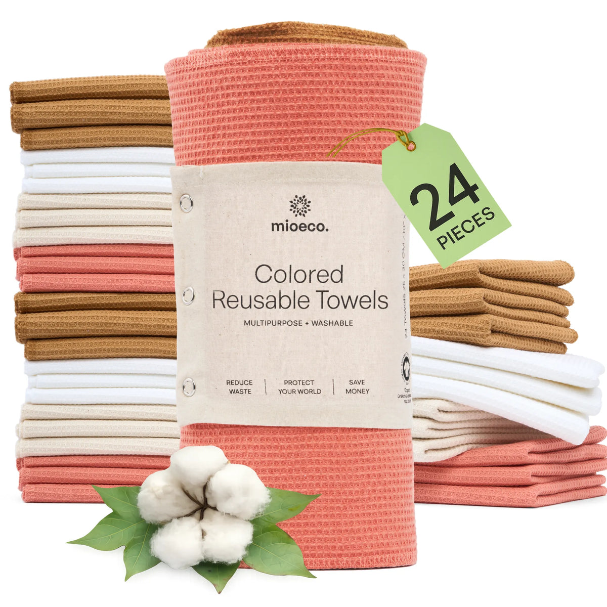 MioEco colored reusable towels, 24 pieces, Warm Earth